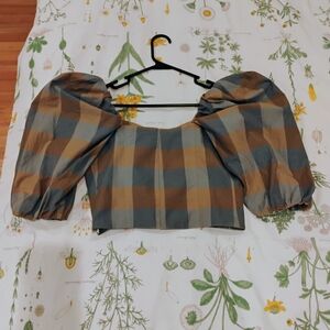 **Horses Atelier Plaid Puff Sleeve Top Size 1**